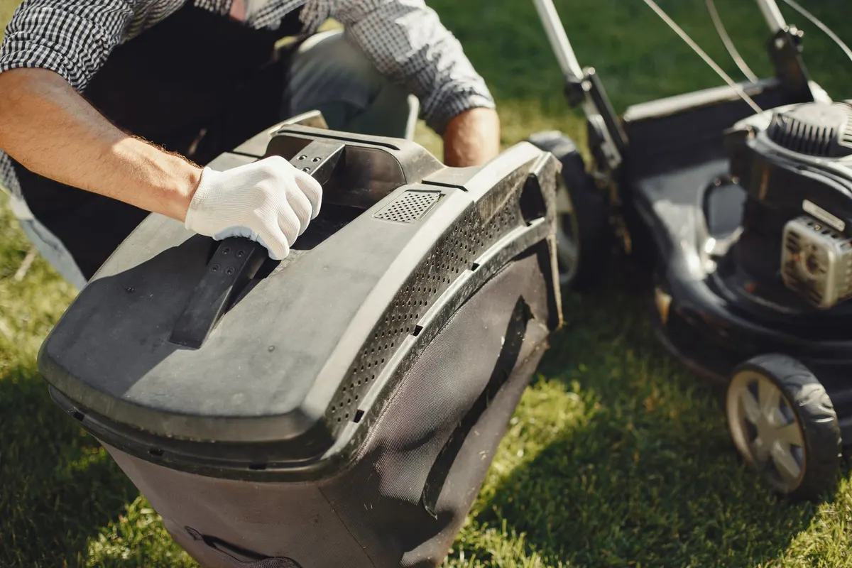 Lawn care and maintenance on a green residential yard in Cedar Rapids, Iowa